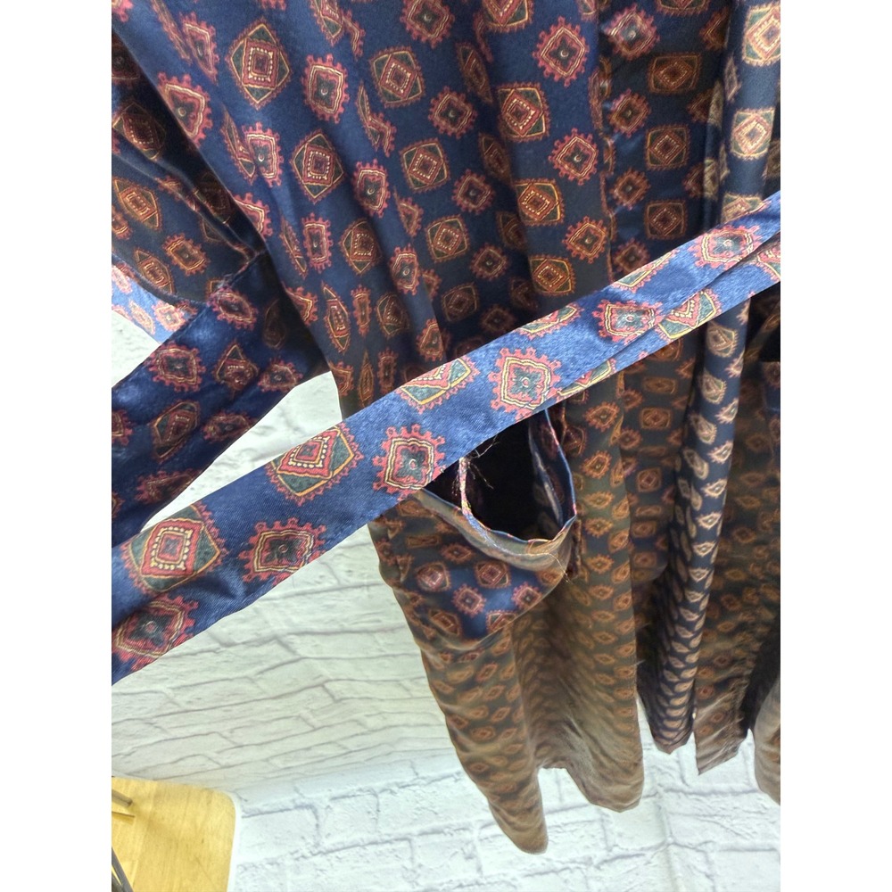 Christian Dior Monsieur Mens Satin Robe Navy Blue Print One Size Vintage - Picture 9 of 11